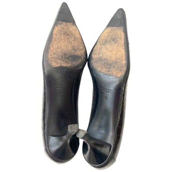 Gucci black pointed classic leather heels size 9B - Picture 5 of 7